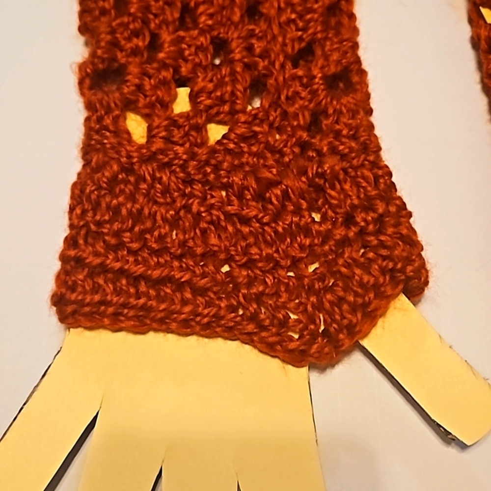 Hand Crafted Hand Knit Crochet Orange Granny Square Fingerless Gloves handmade - Picture 6 of 17